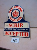 RED CROWN GASOLINE SIGN FLANGE D.S.P. 24''X28'' GREAT LOOKING PIECE AGE UNKNOWN