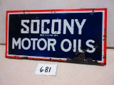 SOCONY MOTOR OILS SIGN S.S.P. 18''X36'' WITH NEWER WOOD FRAME ROUGH ALONG BOTTOM GREAT COLOR