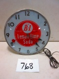 LEMON LIME SODA LIGHTED CLOCK 15'' ROUND WORKS GOOD RARE PIECE