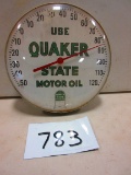 QUAKER STATE MOTOR OIL 12'' ROUND GLASS IN FACE IS CRACKED