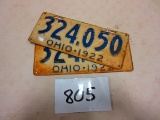 SET OF 1922 LICENSE PLATES OH.