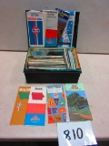 EARLY TIN BOX LOADED WITH OLD MAPS GAS OIL ADV.