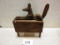 EARLY SHOE SHINE WOODEN BOX WITH UNIQUE  CARVED DOG HANDLE WOW RARE