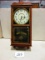 WATERBURY REGULATOR WALL CLOCK WITH KEY NICE OAK CASE NEEDS WORK