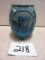 BLUE DECORATED POTTERY CROCK WATER JUG WITH LID CHIP ON LID WOW GREAT BLUE COLOR