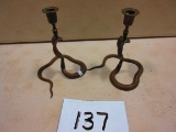 PR. OF BRASS HAND FORGED SERPENT CANDLE STICKS GOOD DETAIL