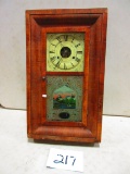 SETH THOMAS WEIGHT CLOCKWITH NICE PAINTED DOOR GLASS