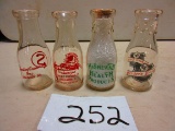 LOT OF 4 PT.  MILK BOTTLES STAUNTON, LIPPINCOTTS, HIGHLAND & CRIDERS