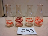 LOT OF 4 QT. MILK BOTTLES  PYRO. SMITH, SANDY VALLEY, WINDALE& CLAUSE SNIDER