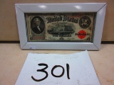 1917 LG. SIZE 2 DOLLAR  LEGAL TENDER NOTE IN FRAME