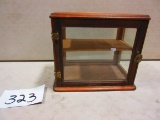 EARLY COUNTRY STORE CABINET 12'' TALL 14'' WIDE 9'' DEEP GLASS IN FRONT IS CRACKED