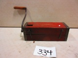 EARLY WOODEN MEAT GRINDER NOTE THE HAND FORGED HOOKS NICE PIECE