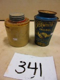 CANNER CROCK WITH TREAD TOP RARE & EVERWHITE ENAMEL CAN