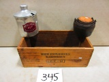 LOT WITH HIGH EXPLOSIVES BOX LEAD POT & MERCKINS HOT CHOCOLATE TIN