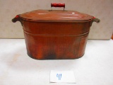 NICE COPPER KETTLE WITH LID & RED WOODEN HANDLES