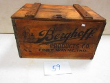 BERGHOFF PRODUCTS FORT WAYNE IND. WOODEN BOX WITH NICE GRAPICS