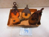 LOT OF 4 DIFFERENT PULLEYS 2 ARE MEYERS [ YOUR BID TIMES 4]