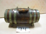 SMALL WOODEN WINE KEG 2 GAL. CARRY TYPE VERY NICE NOT OFTEN SEEN THIS STYLE