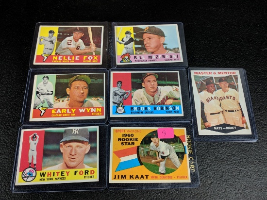 1960 Topps: Kaat rookie plus Whitey Ford, Fox, B, Robinson and others