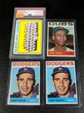 64 Topps baseball: Koufax 2, Banks, Indians team card (graded). VG to near mint