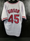 Bob Gibson signed white jersey, silver sharpie, Leaf Hallogram