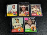 63 Topps baseball cards: Aaron, Mays, Spahn, Koufax. Good to VG+