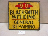 VINTAGE ROUTE 90 BLACKSMITH SIGN DOUBLE SIDED TIN30''X33''