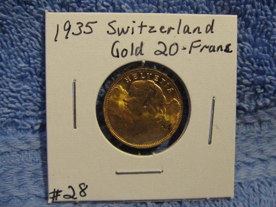 1935 SWITZERLAND GOLD 20-FRANCS BU