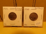 1935,1937, BUFFALO NICKELS (2-COINS) AU