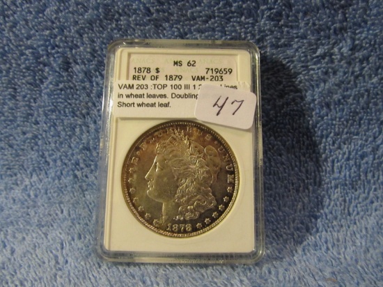 1878 REV. OF 79 MORGAN DOLLAR ANACS MS62 VAM-203