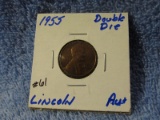 1955 DOUBLE DIE LINCOLN CENT RARE AU+