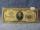 $20. NATIONAL NOTE CHARTER 4293 THE EXCHANGE NATIONAL BANK OF DOVER, OH. AU