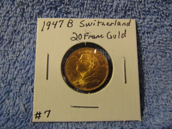 1947B SWITZERLAND 20-FRANCS GOLD PIECE BU