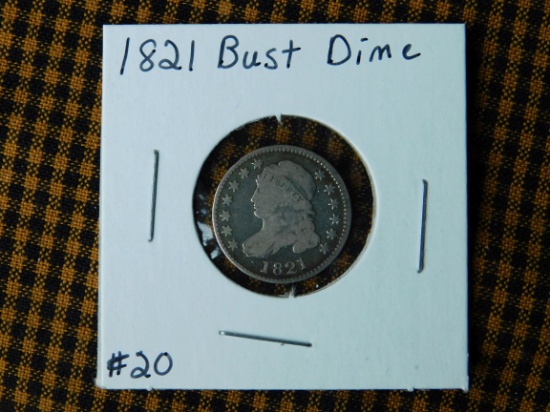 1821 BUST DIME F