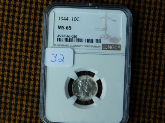 1944 MERCURY DIME NGC MS66