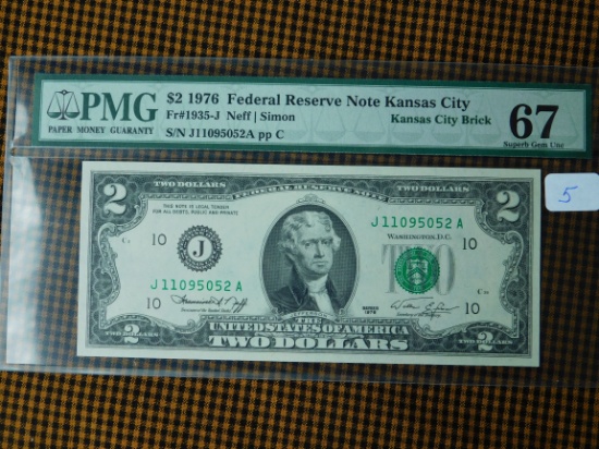 1976 $2. FEDERAL RESERVE NOTE PMG SUPERB GEM UNC 67