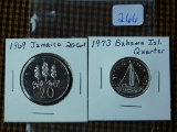 1969 JAMAICA 20-CENT PIECE & 1973 BAHAMA ISLANDS QUARTER PF