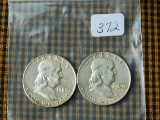 1959,59D, FRANKLIN HALVES (2-COINS) AU