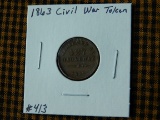 1863 CIVIL WAR TOKEN REDEEMABLE AT BROADWAY (ROTATED REV.) AU