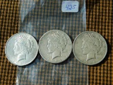 1923P,D,S, PEACE DOLLARS (3-COINS) VF-AU