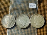 1922P,D,S, PEACE DOLLARS (3-COINS) VF-AU