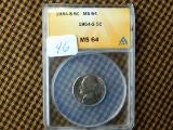 1954S JEFFFERSON NICKEL ANACS MS64