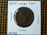 1845 LARGE CENT (SMALL REV. GOUGE) GREAT EYE APPEAL AU