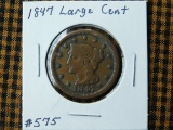 1847 LARGE CENT F+