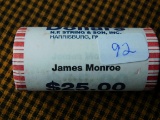 ROLL OF 25-2008P JAMES MONROE DOLLARS IN BANK ROLL BU