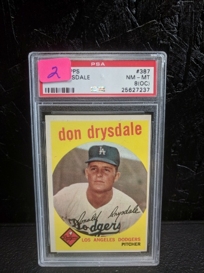 Don Drysdale 1959 Topps baseball, PSA graded, near mint to mint 8 (OC) card #387