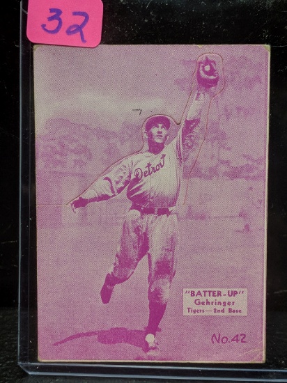 Batter-Up baseball vintage card:  Gehringer card #42, (condition VG with a soft corner)