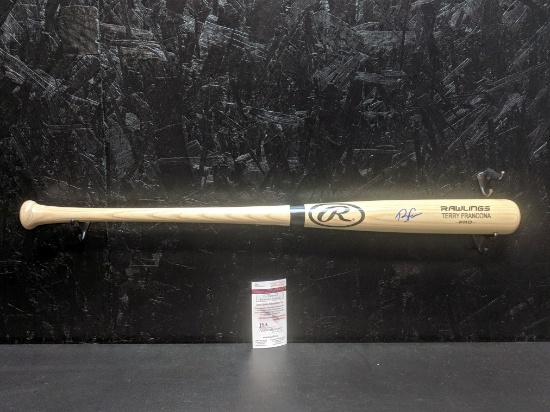 Terry Francona Signed Blonde Bat - Signed with blue sharpie - JSA Certified