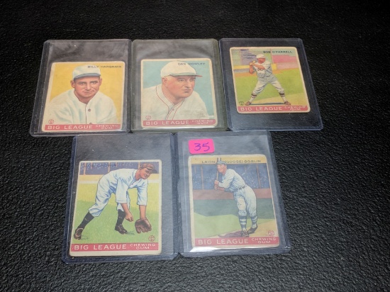 1933 vintage Goudey (R319): Goslin, Cronin, O'Farrell, Howley, Hargrave, (off condition),