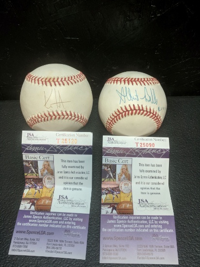 Kenny Lofton And Albert Belle, individually signed MLB baseballs in a holder, Kenny is JSA black ink